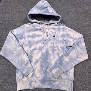 Champion Tie Dye Hoodie Mens Small Blue White Sweatshirt Reverse Weave